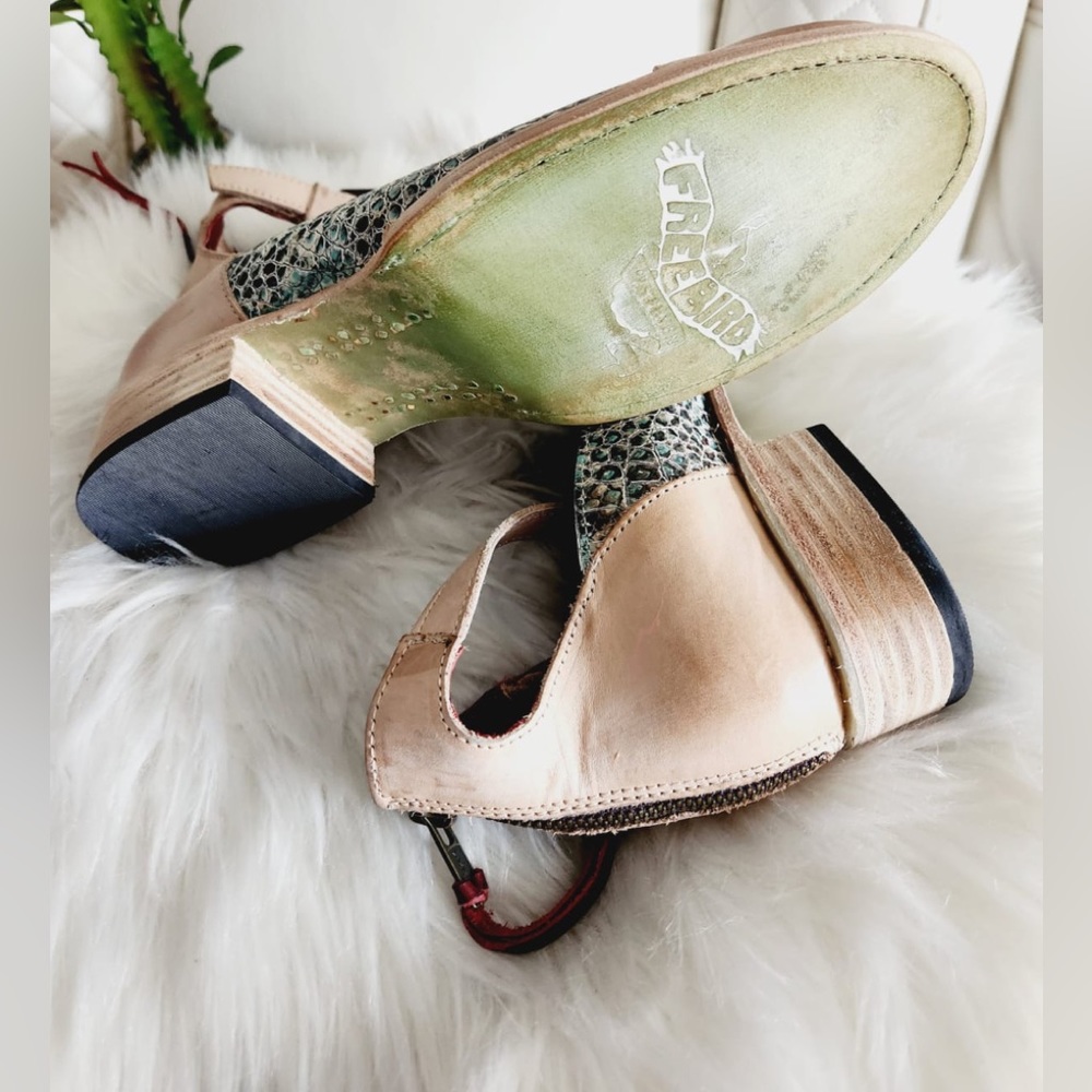 freebird Beige and Teal Snake-Print Cutout Booties - Picture 4 of 5